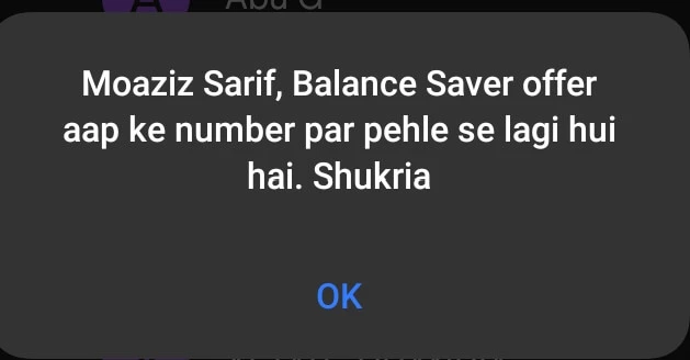 Balance saver confimation message