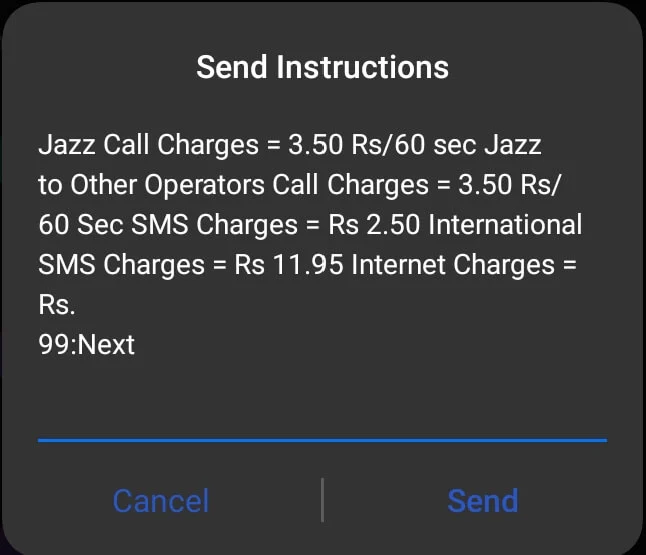 Charges of all services call, Sms, and Data