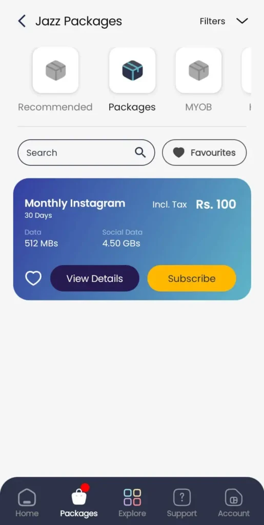 Jazz Monthly Instagram package in 100 rupees